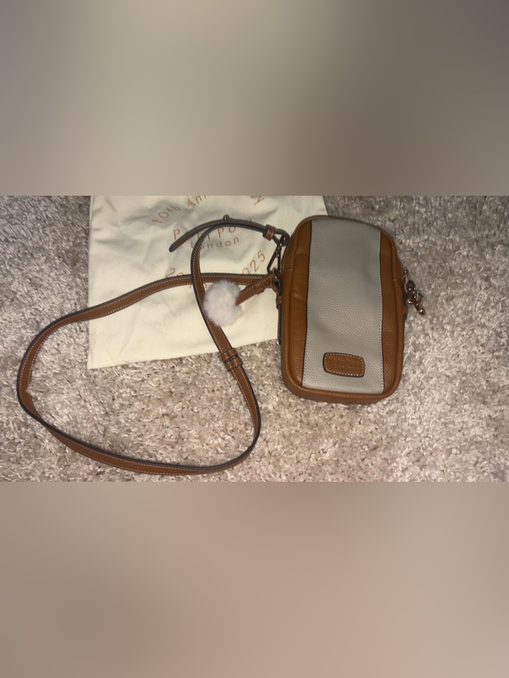 PomPom London Crossbody Camera Bag in Tan and Cream - Classic Women's Bag